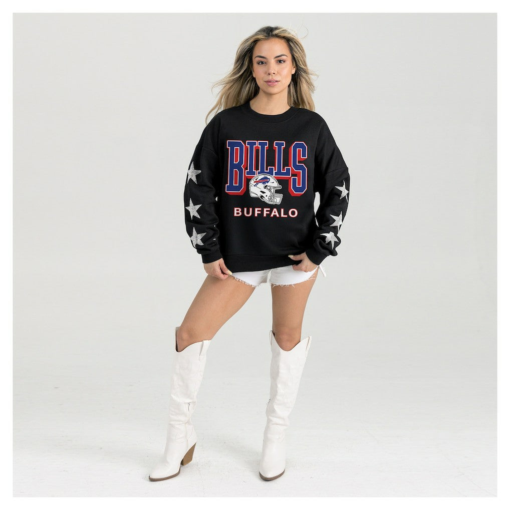 Buffalo Bills Gameday Couture Women's Pure Victory Rhinestud Star-Sleeve Pullover Sweatshirt - Black - NFL