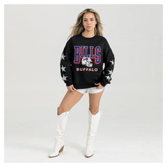 Buffalo Bills Gameday Couture Women's Pure Victory Rhinestud Star-Sleeve Pullover Sweatshirt - Black - NFL