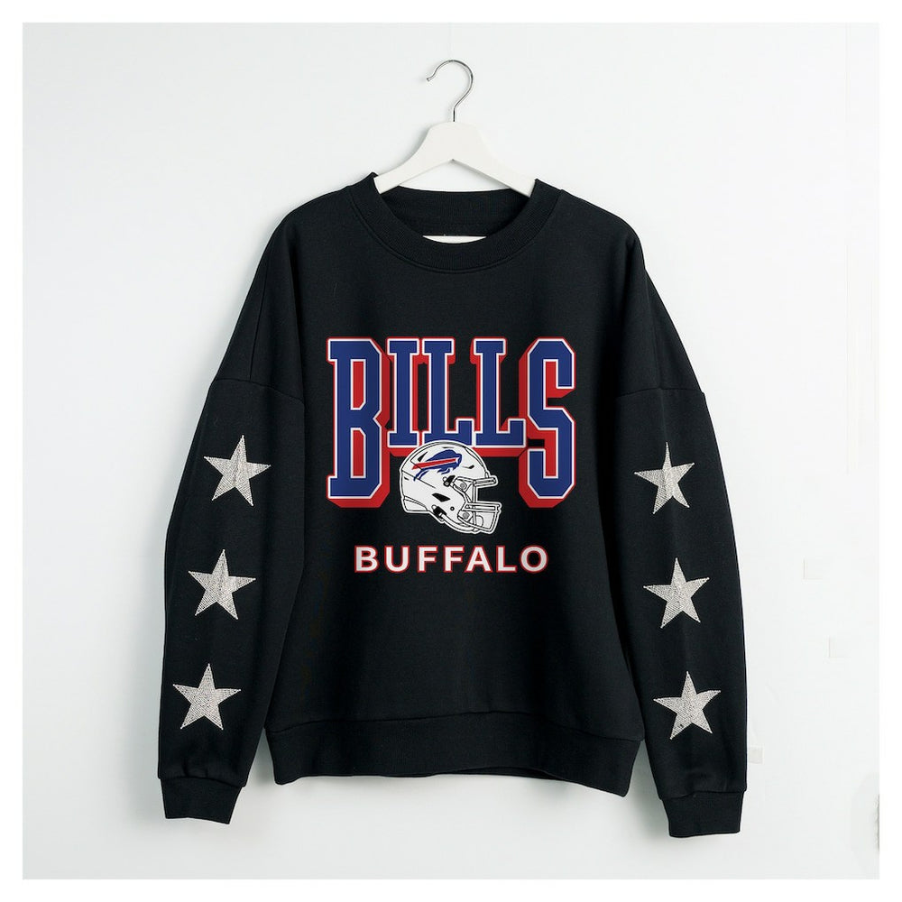 Buffalo Bills Gameday Couture Women's Pure Victory Rhinestud Star-Sleeve Pullover Sweatshirt - Black - NFL