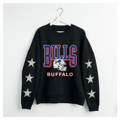 Buffalo Bills Gameday Couture Women's Pure Victory Rhinestud Star-Sleeve Pullover Sweatshirt - Black - NFL