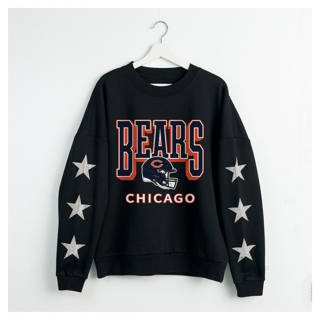 Chicago Bears Gameday Couture Women's Pure Victory Rhinestud Star-Sleeve Pullover Sweatshirt - Black - NFL