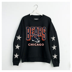 Chicago Bears Gameday Couture Women's Pure Victory Rhinestud Star-Sleeve Pullover Sweatshirt - Black - NFL