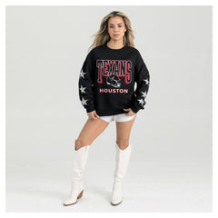 Houston Texans Gameday Couture Women's Pure Victory Rhinestud Star-Sleeve Pullover Sweatshirt - Black - NFL