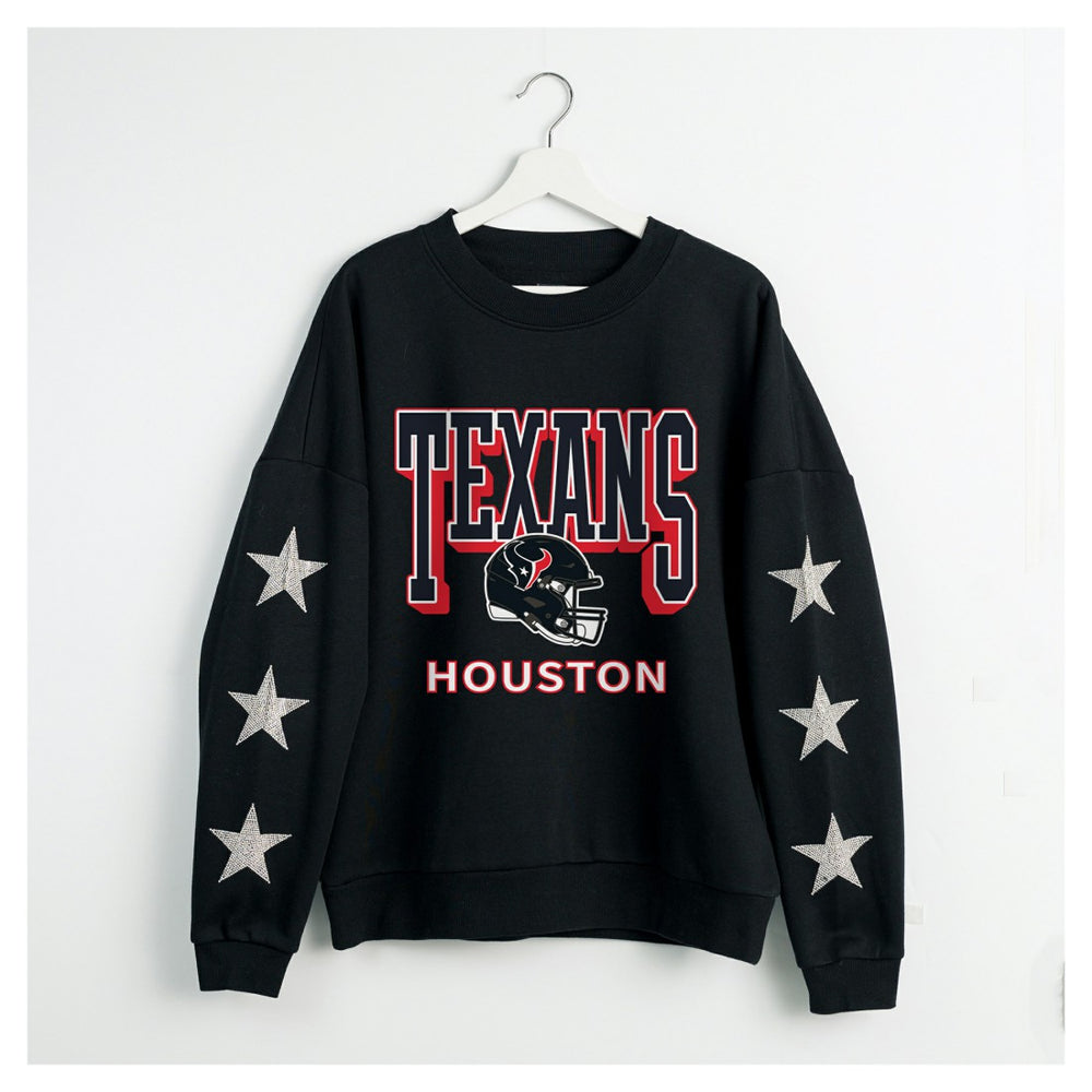 Houston Texans Gameday Couture Women's Pure Victory Rhinestud Star-Sleeve Pullover Sweatshirt - Black - NFL