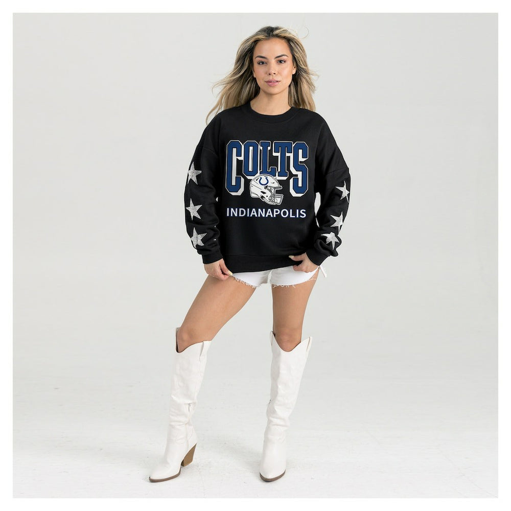 Indianapolis Colts Gameday Couture Women's Pure Victory Rhinestud Star-Sleeve Pullover Sweatshirt - Black - NFL
