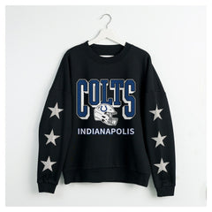 Indianapolis Colts Gameday Couture Women's Pure Victory Rhinestud Star-Sleeve Pullover Sweatshirt - Black - NFL