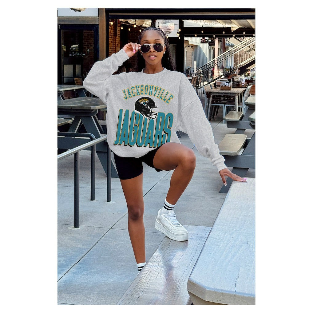 Jacksonville Jaguars Gameday Couture Women's Fierce Focus Premium Oversized Fleece Pullover Sweatshirt - Ash - NFL