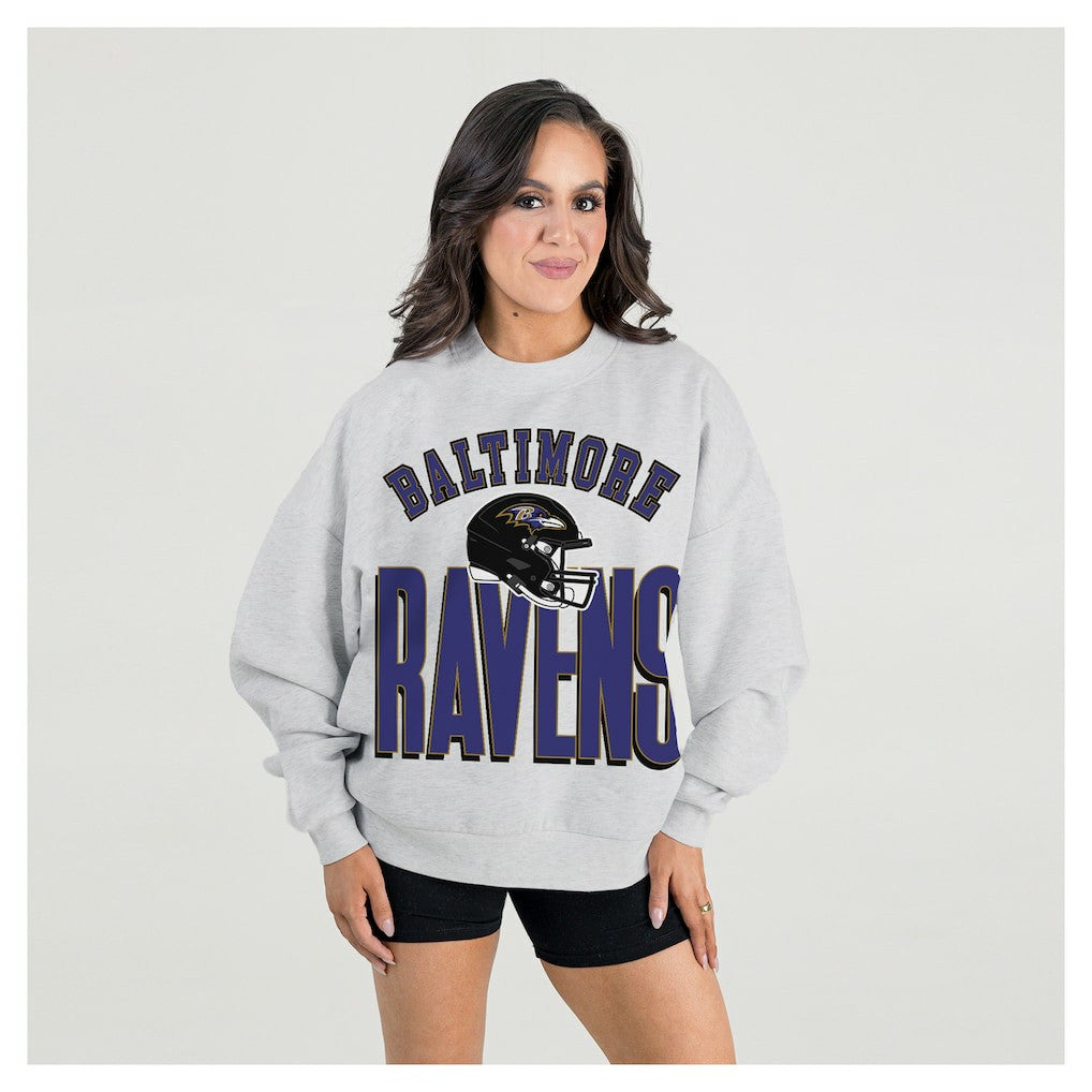 Baltimore Ravens Gameday Couture Women's Fierce Focus Premium Oversized Fleece Pullover Sweatshirt - Ash - NFL