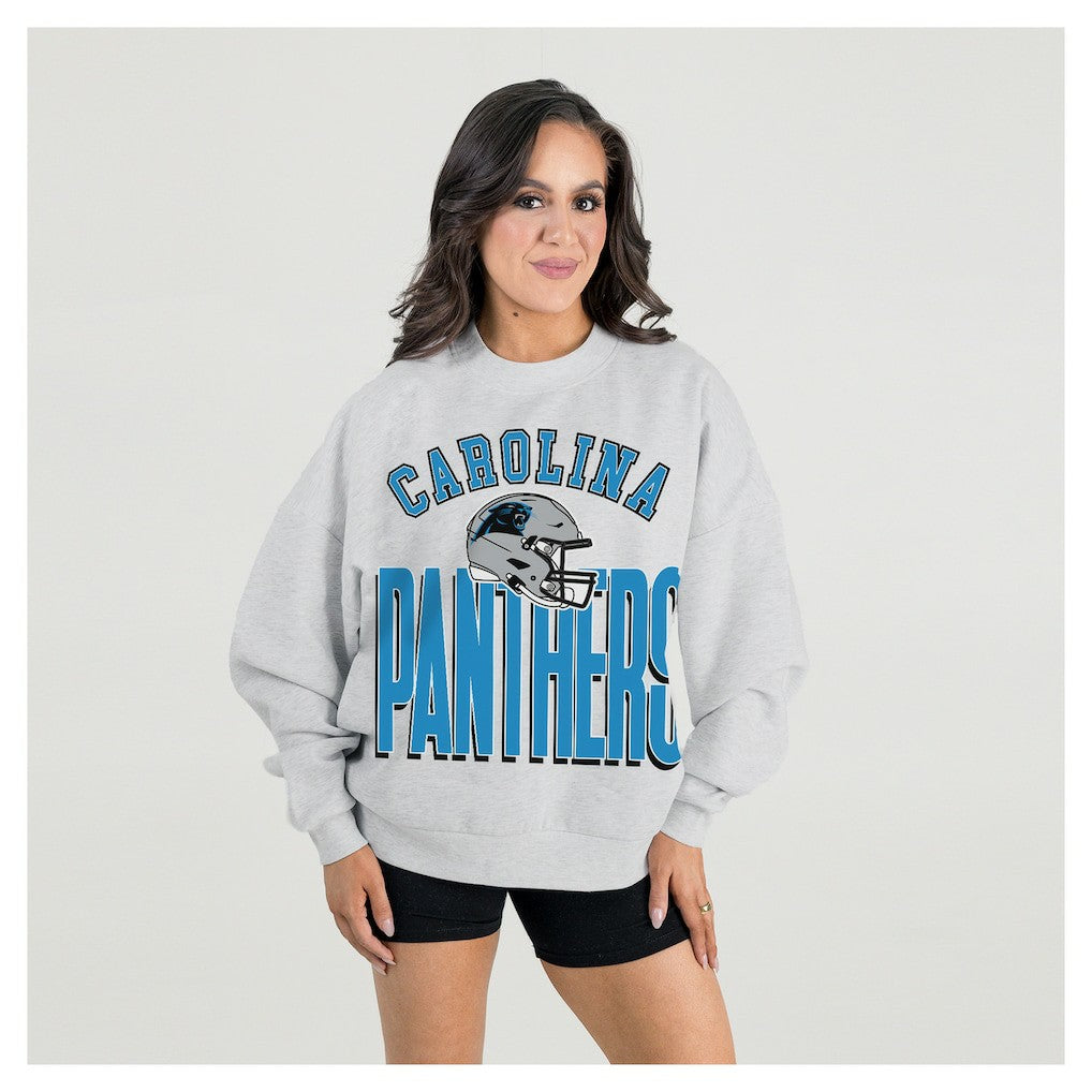 Carolina Panthers Gameday Couture Women's Fierce Focus Premium Oversized Fleece Pullover Sweatshirt - Ash - NFL