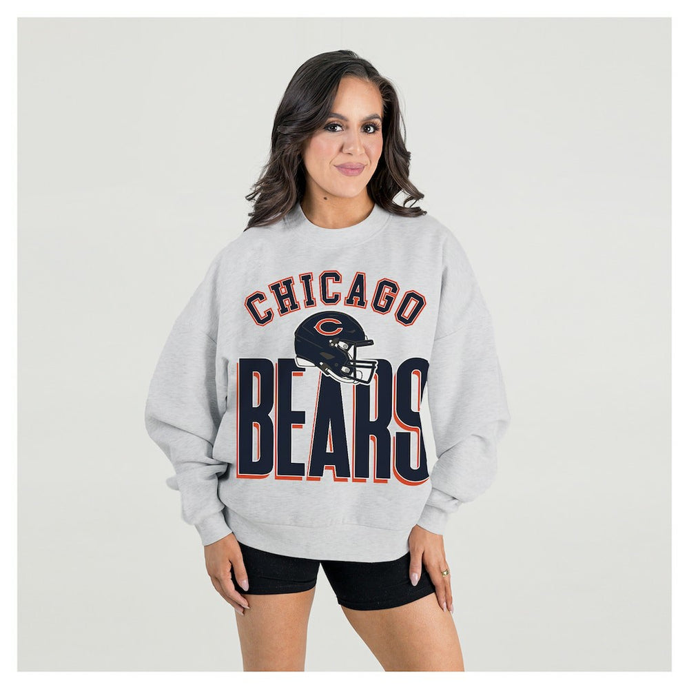 Chicago Bears Gameday Couture Women's Fierce Focus Premium Oversized Fleece Pullover Sweatshirt - Ash - NFL