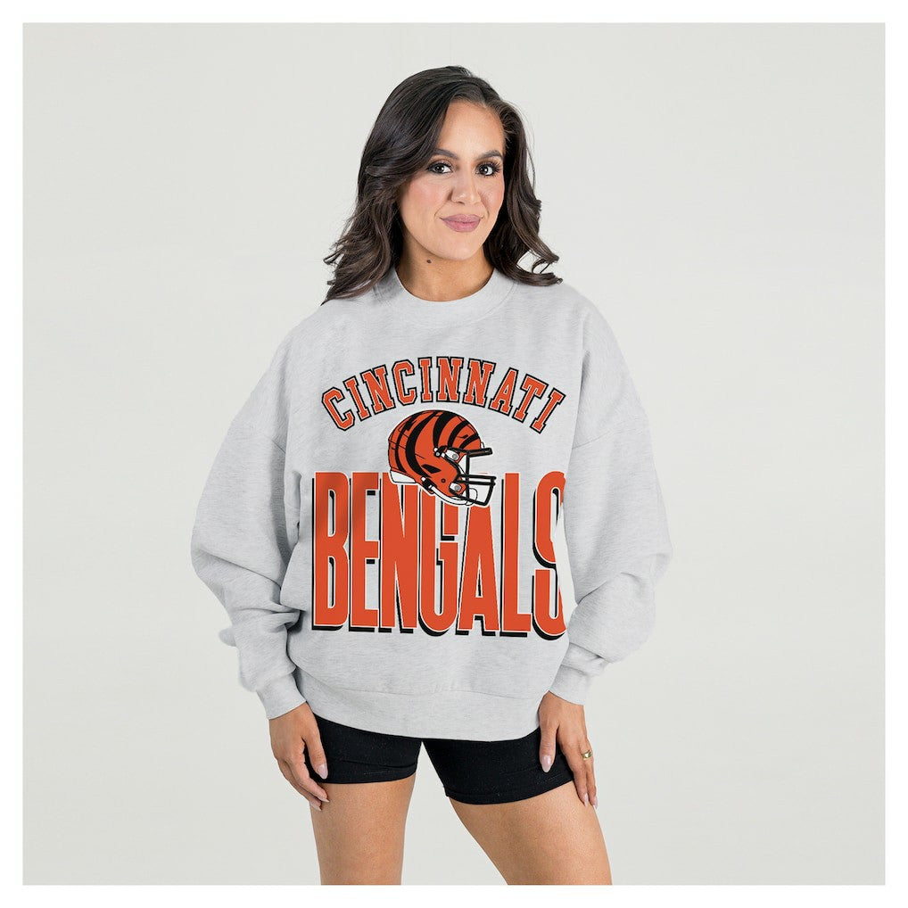 Cincinnati Bengals Gameday Couture Women's Fierce Focus Premium Oversized Fleece Pullover Sweatshirt - Ash - NFL