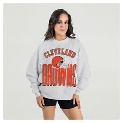 Cleveland Browns Gameday Couture Women's Fierce Focus Premium Oversized Fleece Pullover Sweatshirt - Ash - NFL