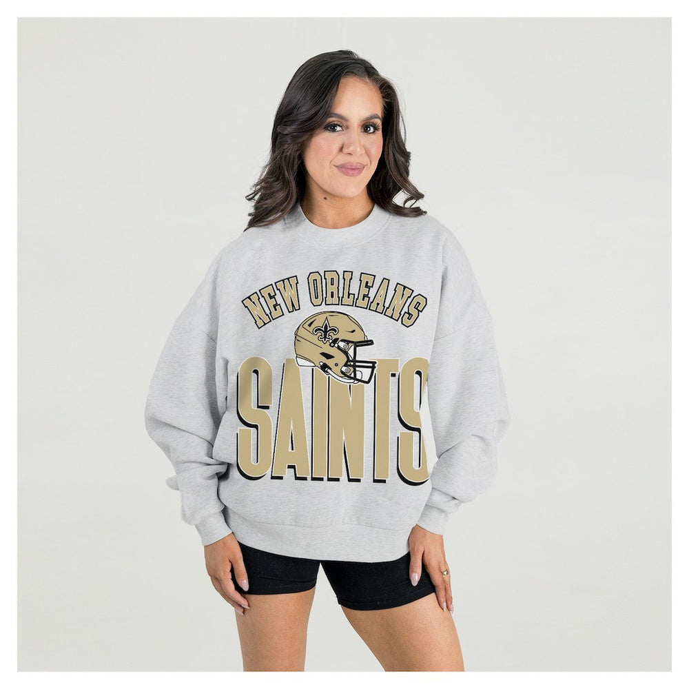 New Orleans Saints Gameday Couture Women's Fierce Focus Premium Oversized Fleece Pullover Sweatshirt - Ash - NFL