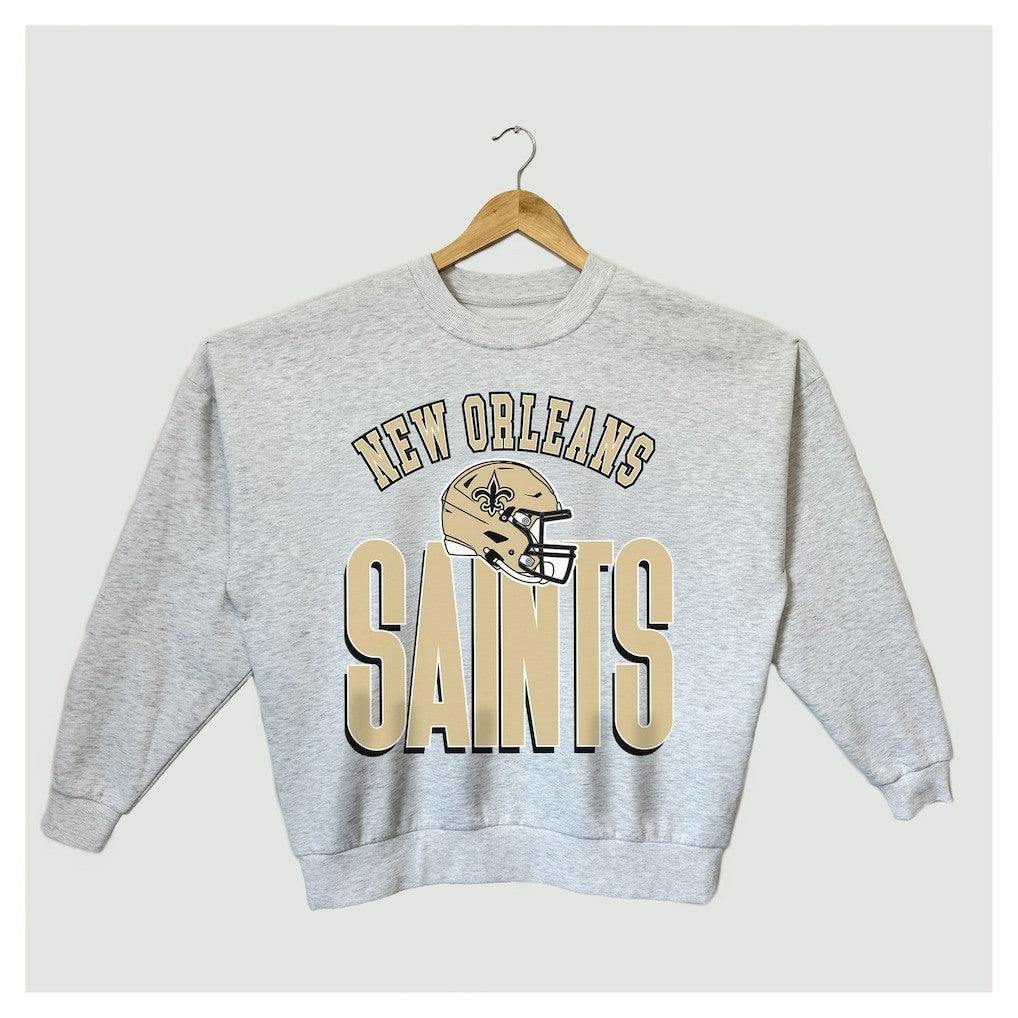 New Orleans Saints Gameday Couture Women's Fierce Focus Premium Oversized Fleece Pullover Sweatshirt - Ash - NFL