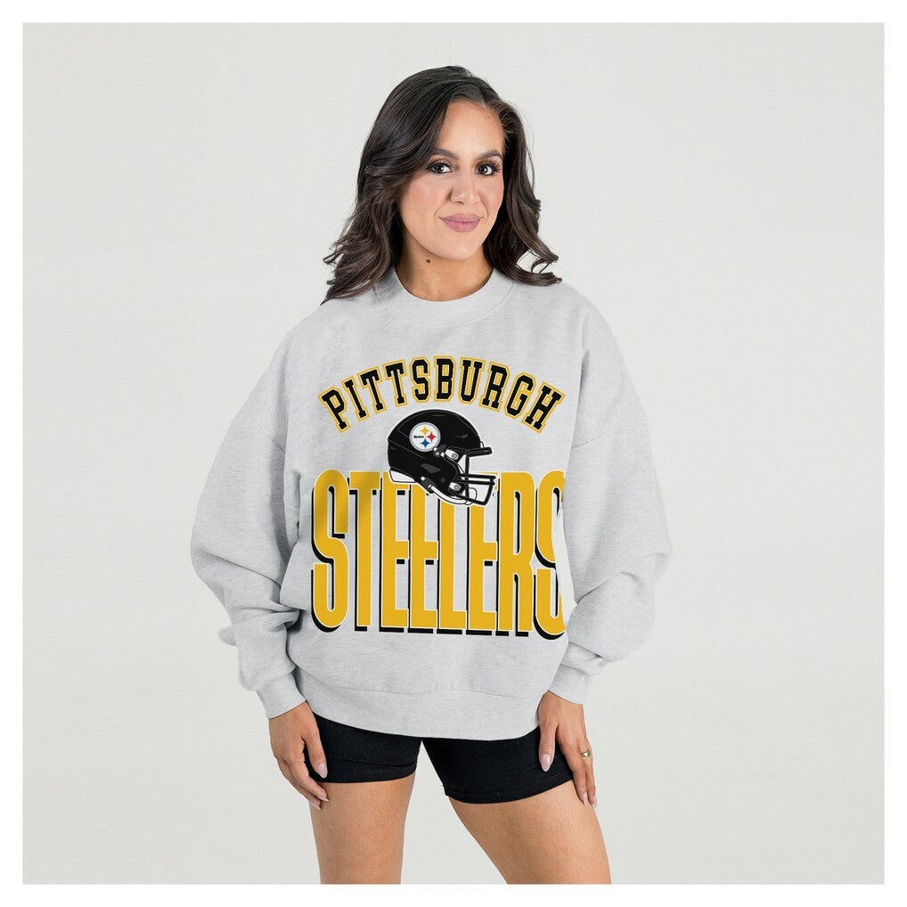 Pittsburgh Steelers Gameday Couture Women's Fierce Focus Premium Oversized Fleece Pullover Sweatshirt - Ash - NFL