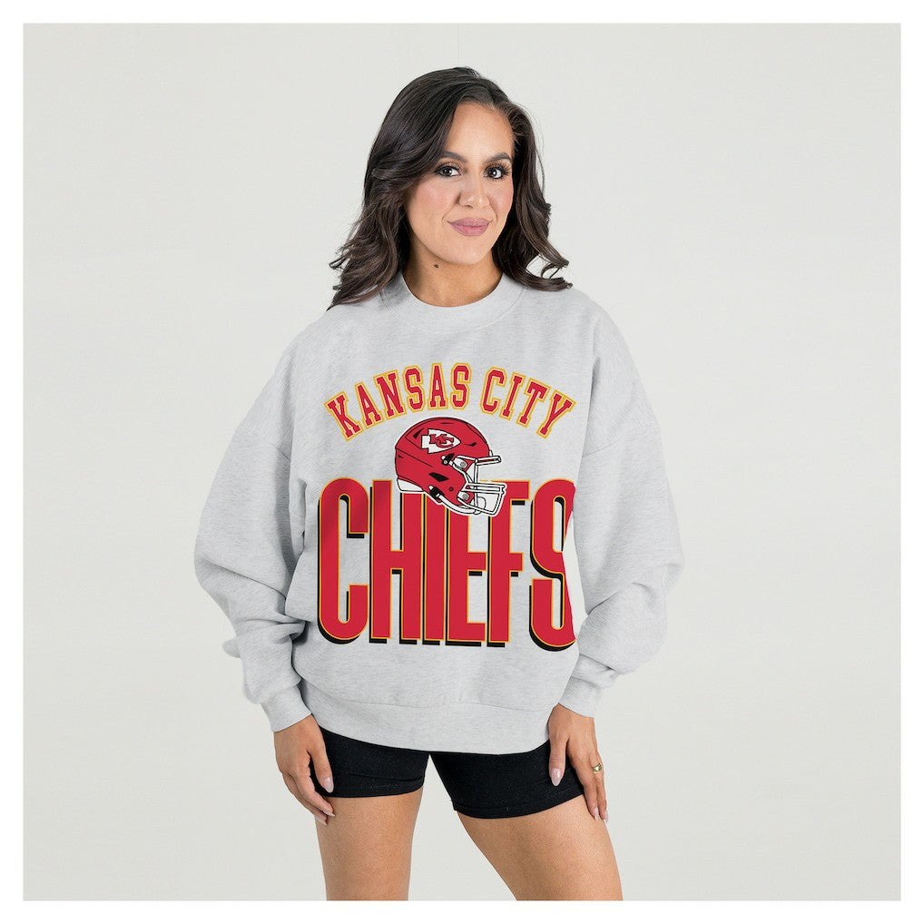 Kansas City Chiefs Gameday Couture Women's Fierce Focus Premium Oversized Fleece Pullover Sweatshirt - Ash - NFL