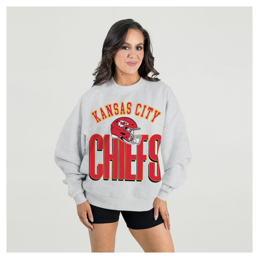 Kansas City Chiefs Gameday Couture Women's Fierce Focus Premium Oversized Fleece Pullover Sweatshirt - Ash - NFL