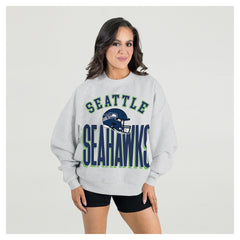 Seattle Seahawks Gameday Couture Women's Fierce Focus Premium Oversized Fleece Pullover Sweatshirt - Ash - NFL