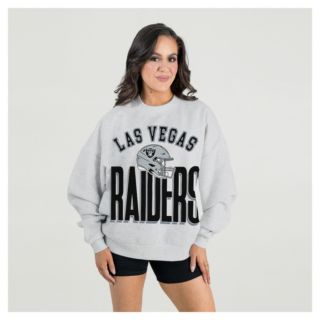 Las Vegas Raiders Gameday Couture Women's Fierce Focus Premium Oversized Fleece Pullover Sweatshirt - Ash - NFL