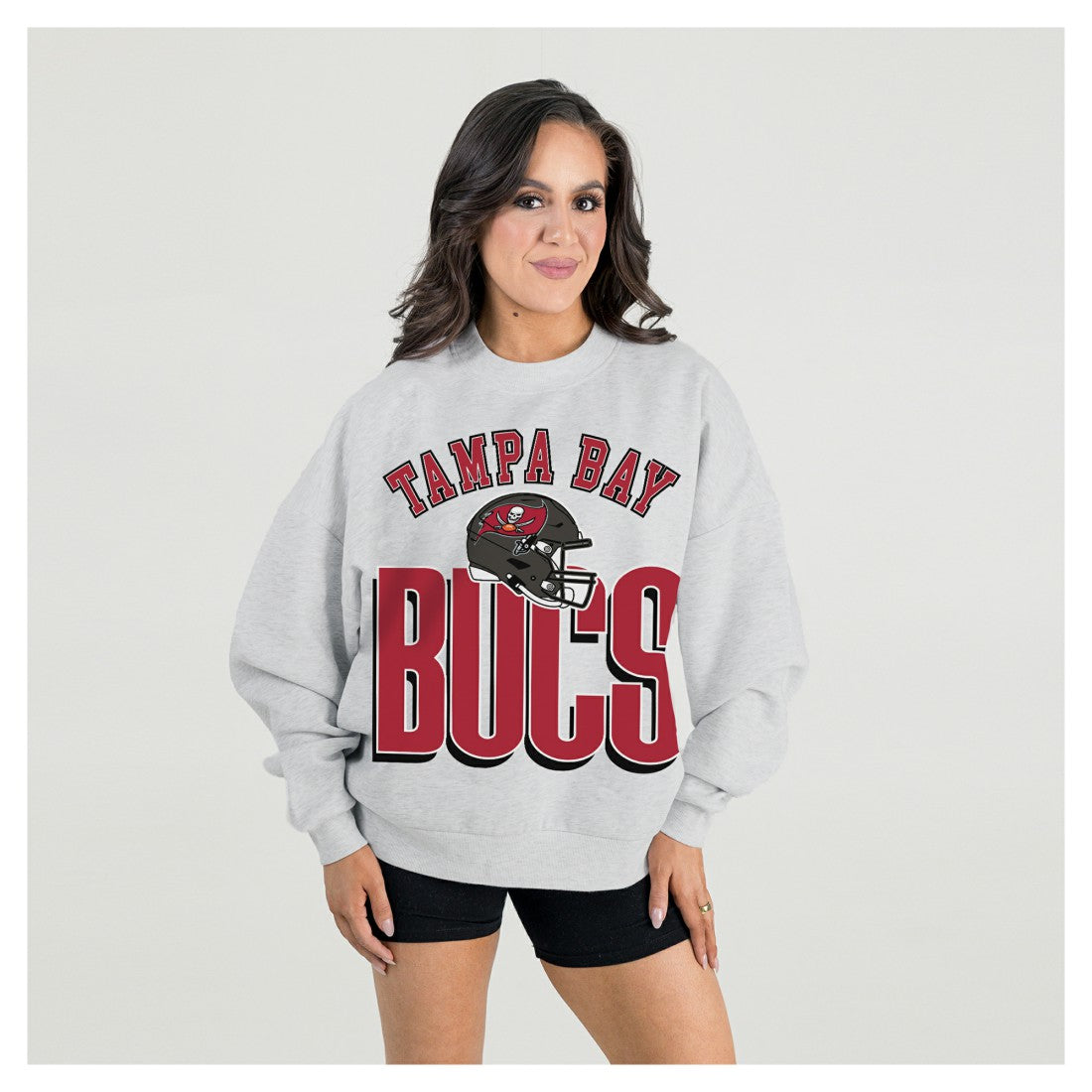 Tampa Bay Buccaneers Gameday Couture Women's Fierce Focus Premium Oversized Fleece Pullover Sweatshirt - Ash - NFL