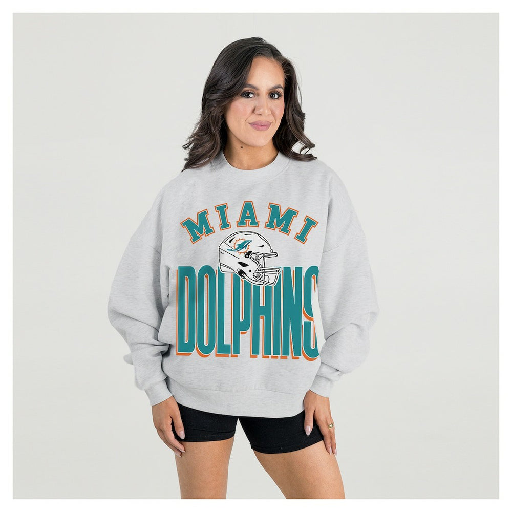 Miami Dolphins Gameday Couture Women's Fierce Focus Premium Oversized Fleece Pullover Sweatshirt - Ash - NFL