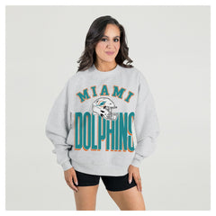 Miami Dolphins Gameday Couture Women's Fierce Focus Premium Oversized Fleece Pullover Sweatshirt - Ash - NFL