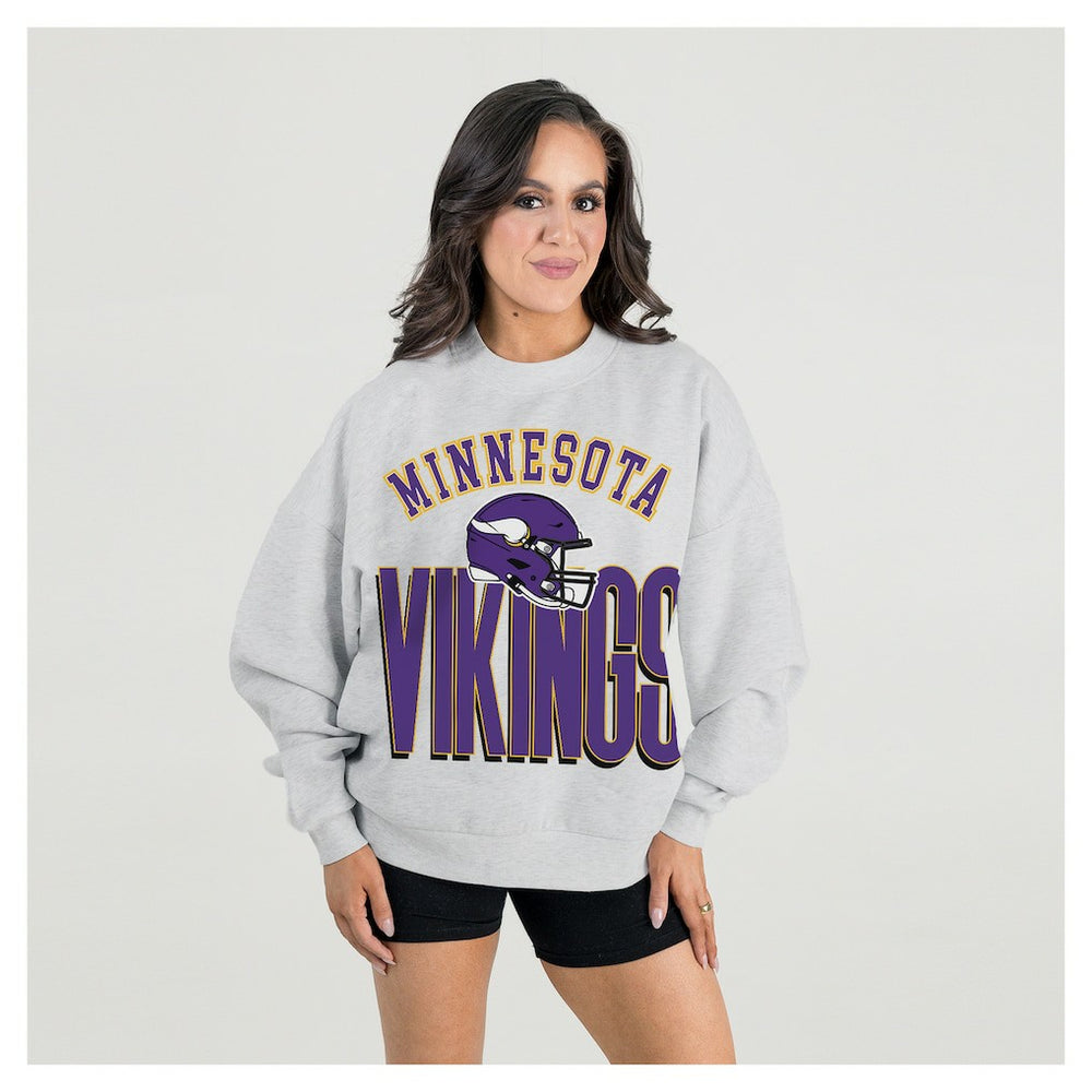 Minnesota Vikings Gameday Couture Women's Fierce Focus Premium Oversized Fleece Pullover Sweatshirt - Ash - NFL