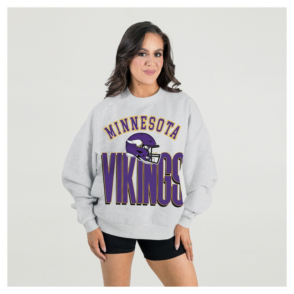Minnesota Vikings Gameday Couture Women's Fierce Focus Premium Oversized Fleece Pullover Sweatshirt - Ash - NFL