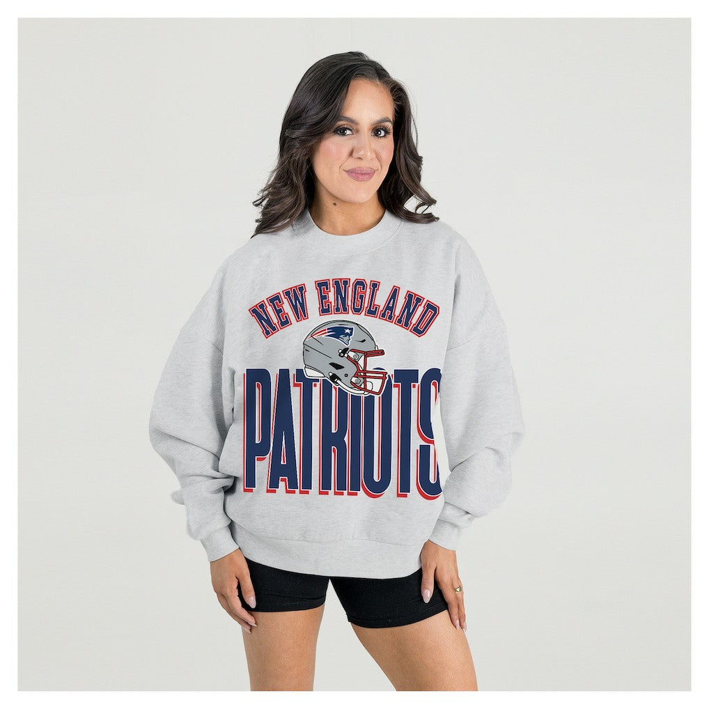 New England Patriots Gameday Couture Women's Fierce Focus Premium Oversized Fleece Pullover Sweatshirt - Ash - NFL