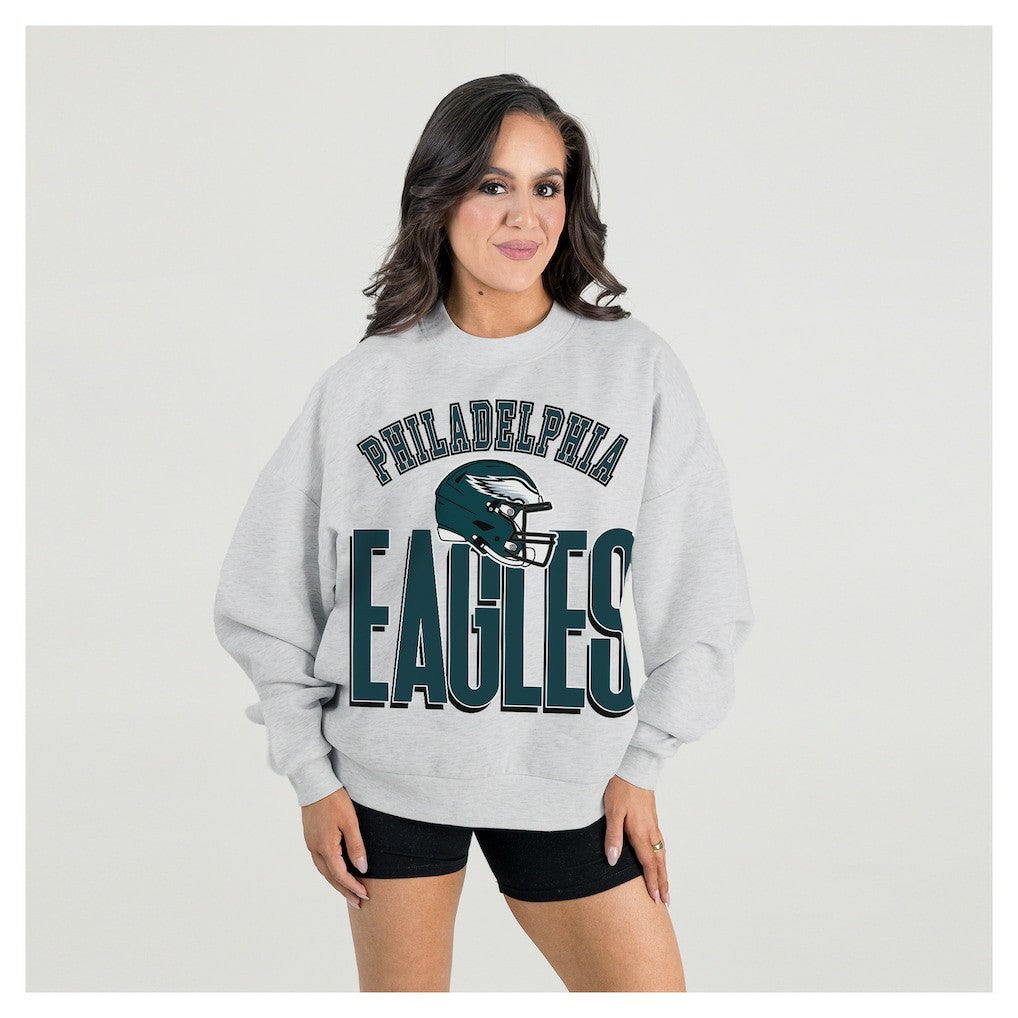 Philadelphia Eagles Gameday Couture Women's Fierce Focus Premium Oversized Fleece Pullover Sweatshirt - Ash - NFL