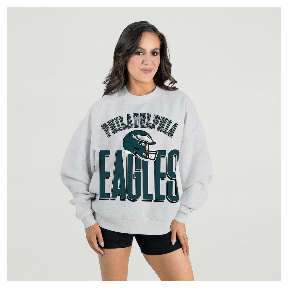 Philadelphia Eagles Gameday Couture Women's Fierce Focus Premium Oversized Fleece Pullover Sweatshirt - Ash - NFL