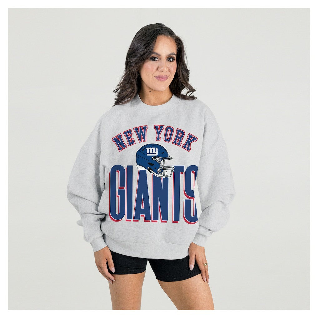 New York Giants Gameday Couture Women's Fierce Focus Premium Oversized Fleece Pullover Sweatshirt - Ash - NFL