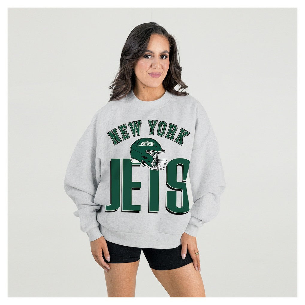 New York Jets Gameday Couture Women's Fierce Focus Premium Oversized Fleece Pullover Sweatshirt - Ash - NFL