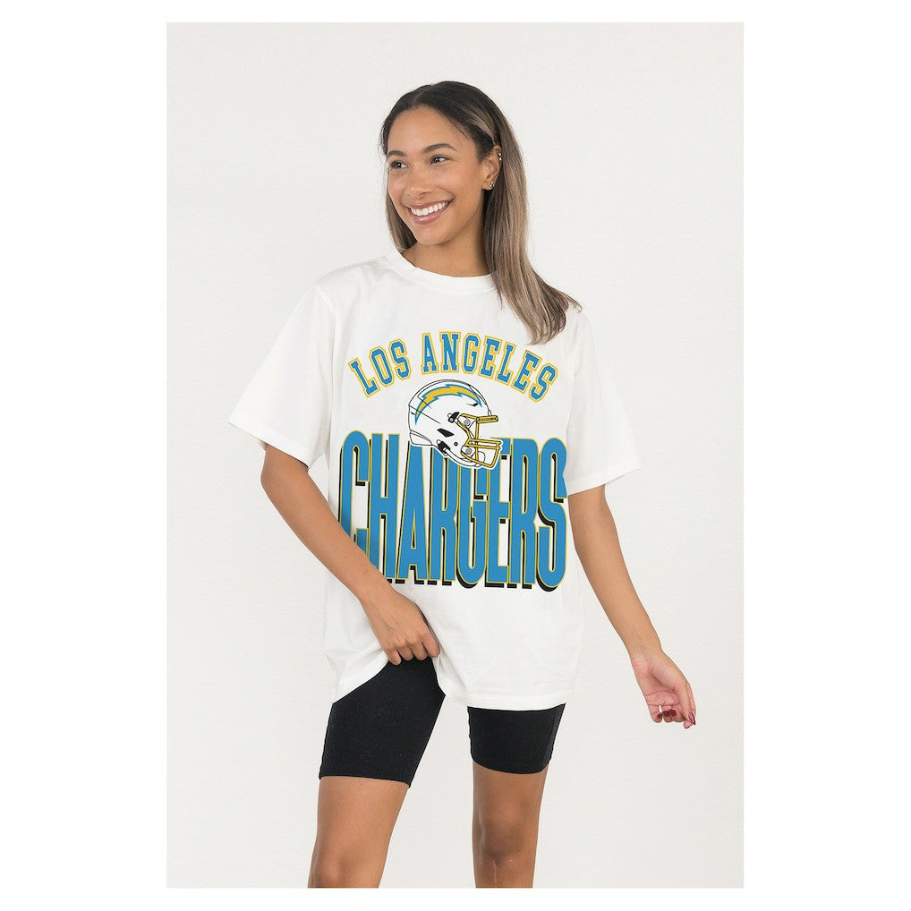 Los Angeles Chargers Gameday Couture Women's Oversized Classic Fierce Focus T-Shirt - White - NFL