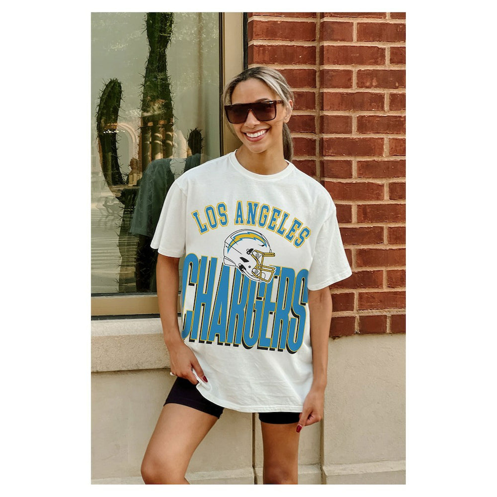 Los Angeles Chargers Gameday Couture Women's Oversized Classic Fierce Focus T-Shirt - White - NFL