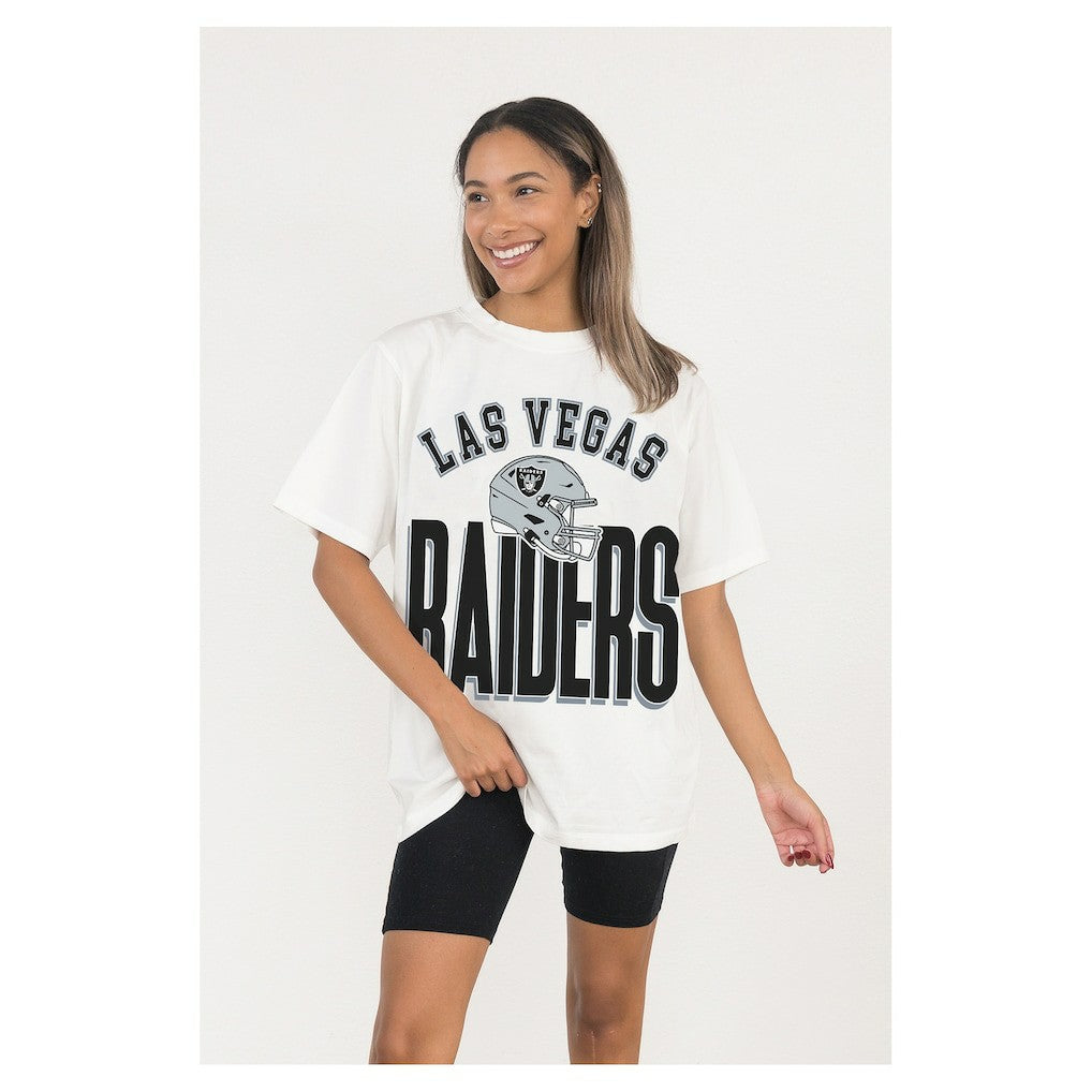 Las Vegas Raiders Gameday Couture Women's Oversized Classic Fierce Focus T-Shirt - White - NFL