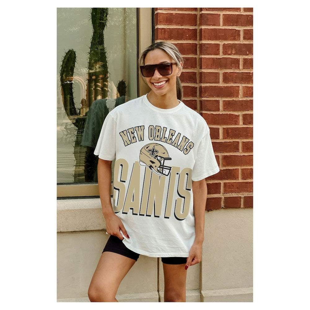 New Orleans Saints Gameday Couture Women's Oversized Classic Fierce Focus T-Shirt - White - NFL