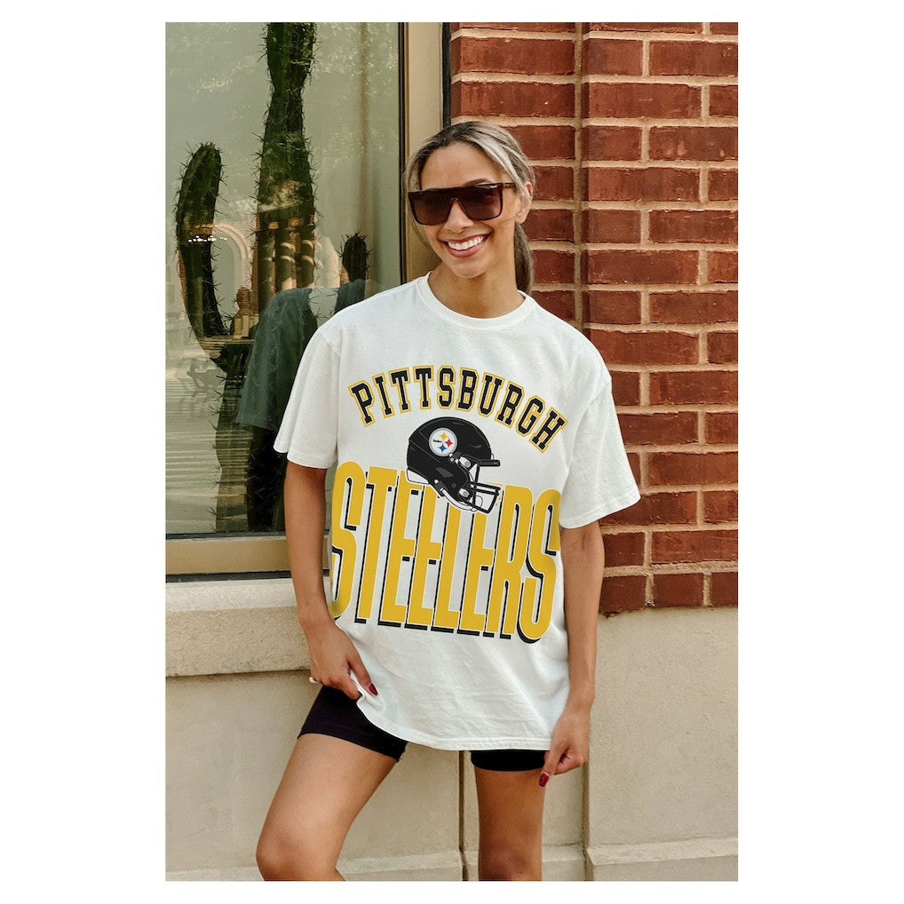 Pittsburgh Steelers Gameday Couture Women's Oversized Classic Fierce Focus T-Shirt - White - NFL