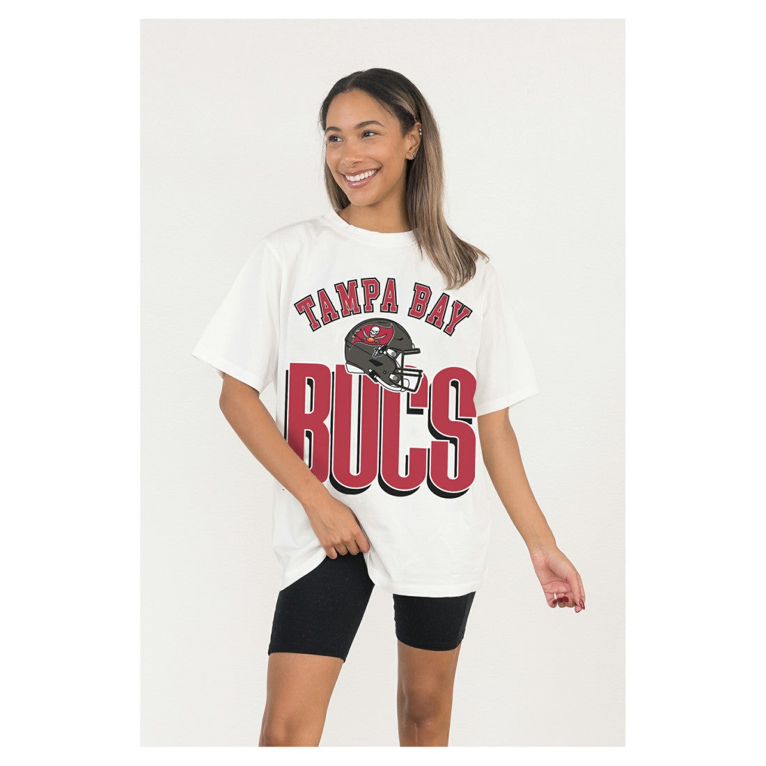 Tampa Bay Buccaneers Gameday Couture Women's Oversized Classic Fierce Focus T-Shirt - White - NFL
