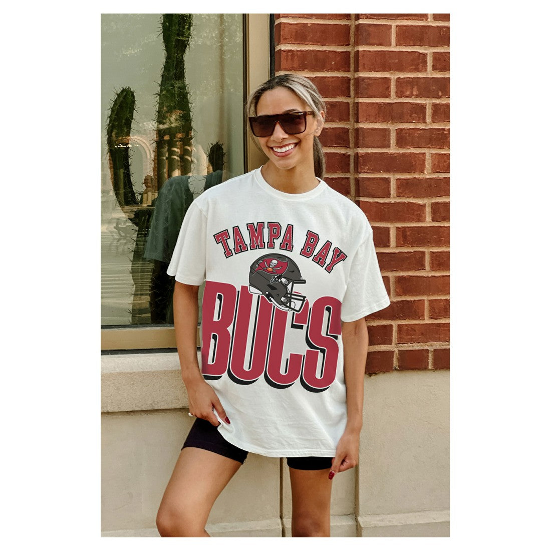 Tampa Bay Buccaneers Gameday Couture Women's Oversized Classic Fierce Focus T-Shirt - White - NFL