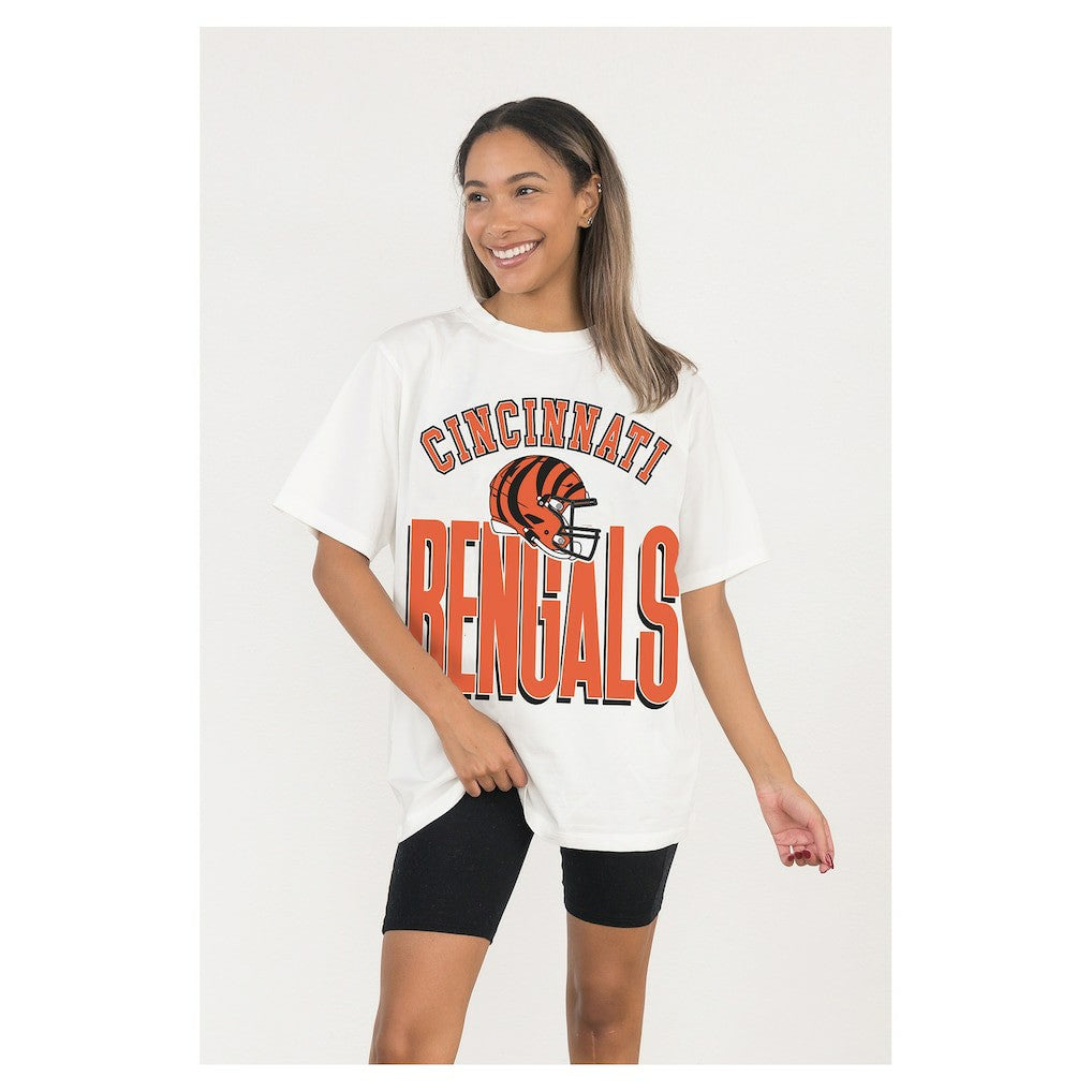 Cincinnati Bengals Gameday Couture Women's Oversized Classic Fierce Focus T-Shirt - White - NFL