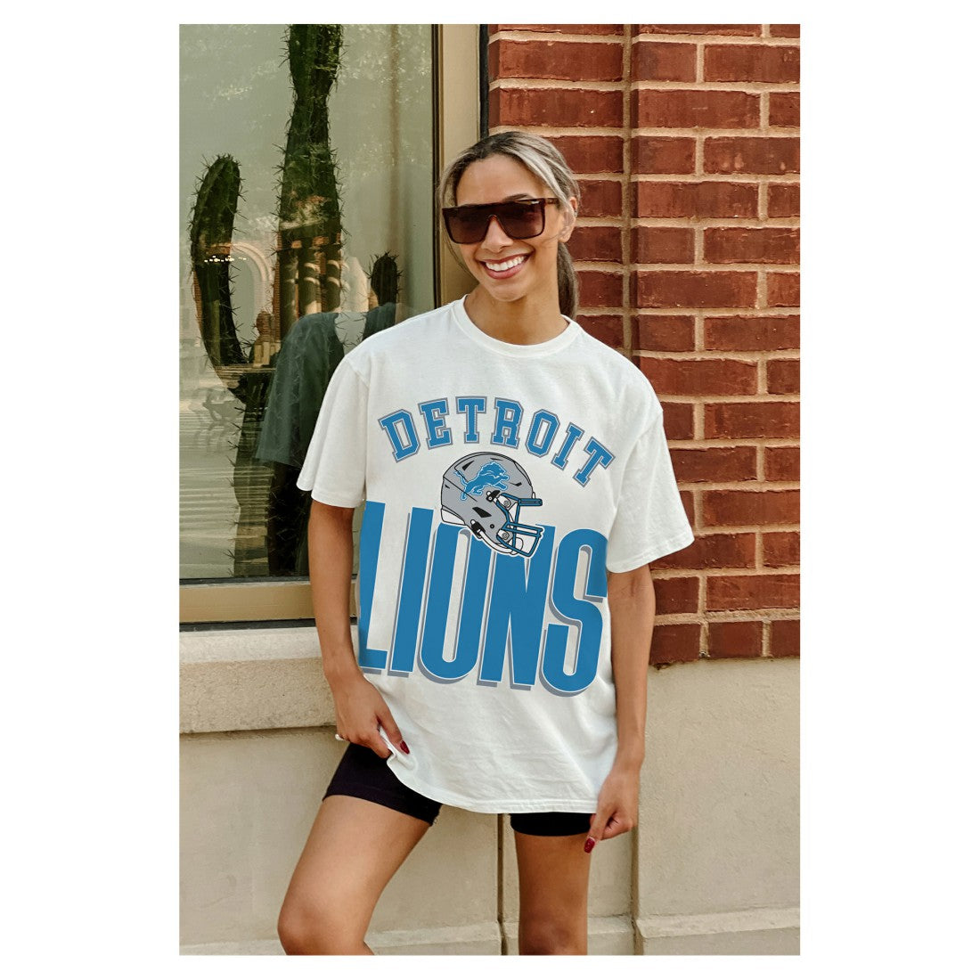 Detroit Lions Gameday Couture Women's Oversized Classic Fierce Focus T-Shirt - White - NFL