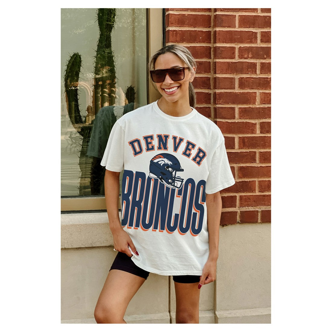 Denver Broncos Gameday Couture Women's Oversized Classic Fierce Focus T-Shirt - White - NFL