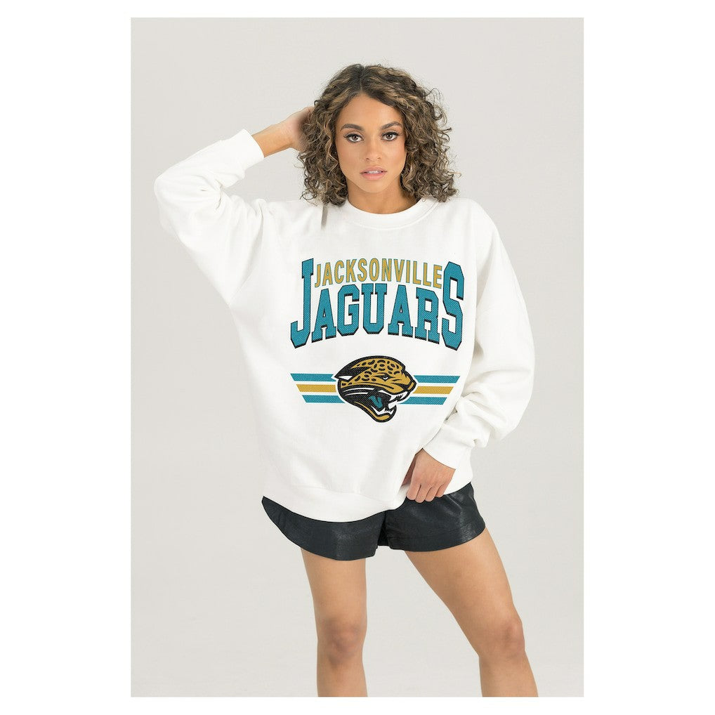 Jacksonville Jaguars Gameday Couture Women's Swift Strike Premium Oversized Fleece Pullover Sweatshirt - White - NFL