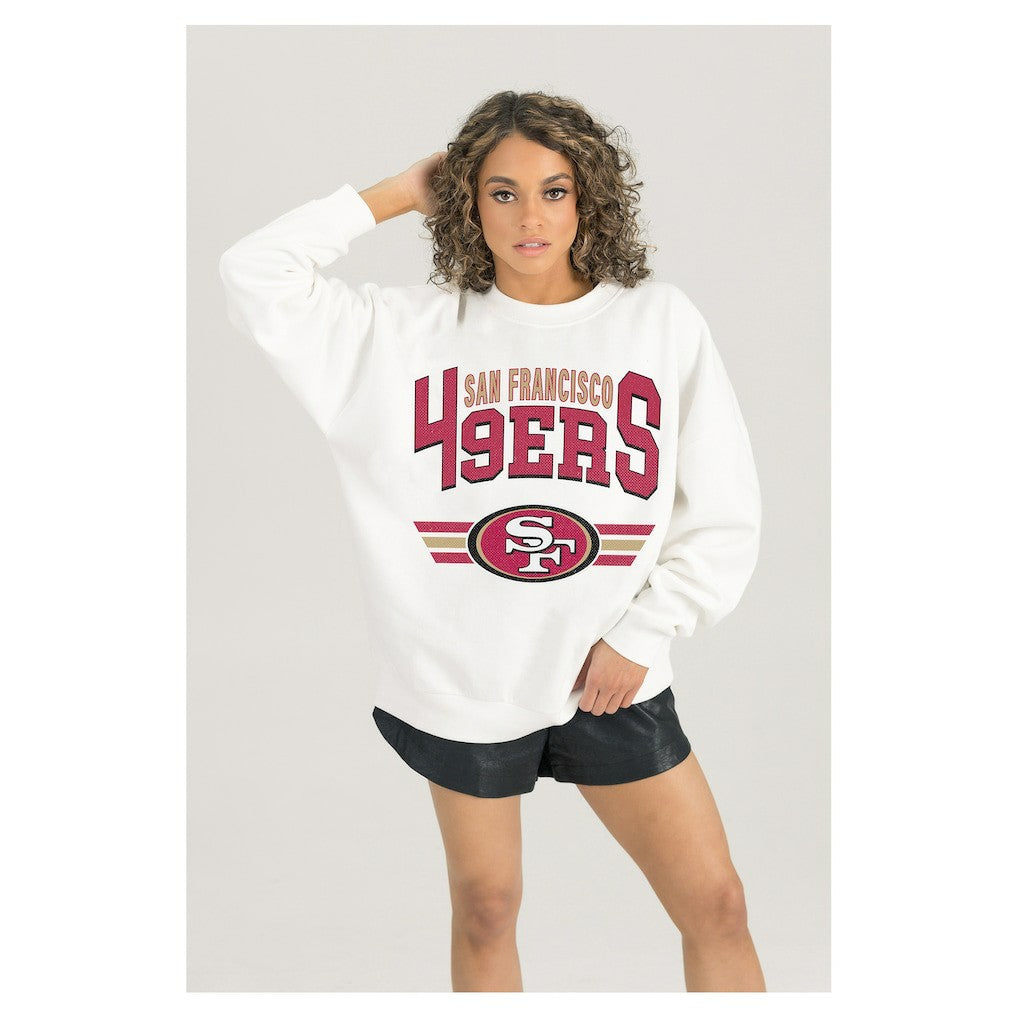 San Francisco 49ers Gameday Couture Women's Swift Strike Premium Oversized Fleece Pullover Sweatshirt - White - NFL