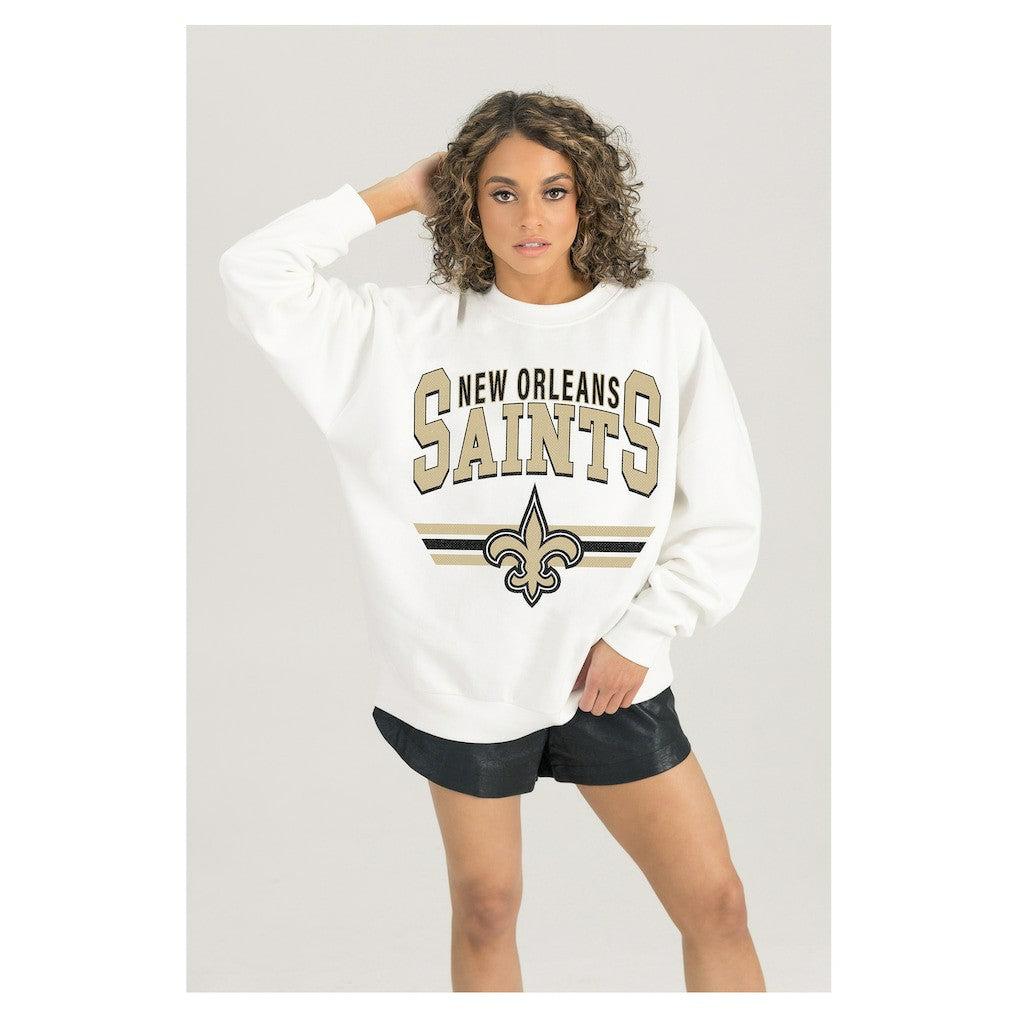 New Orleans Saints Gameday Couture Women's Swift Strike Premium Oversized Fleece Pullover Sweatshirt - White - NFL