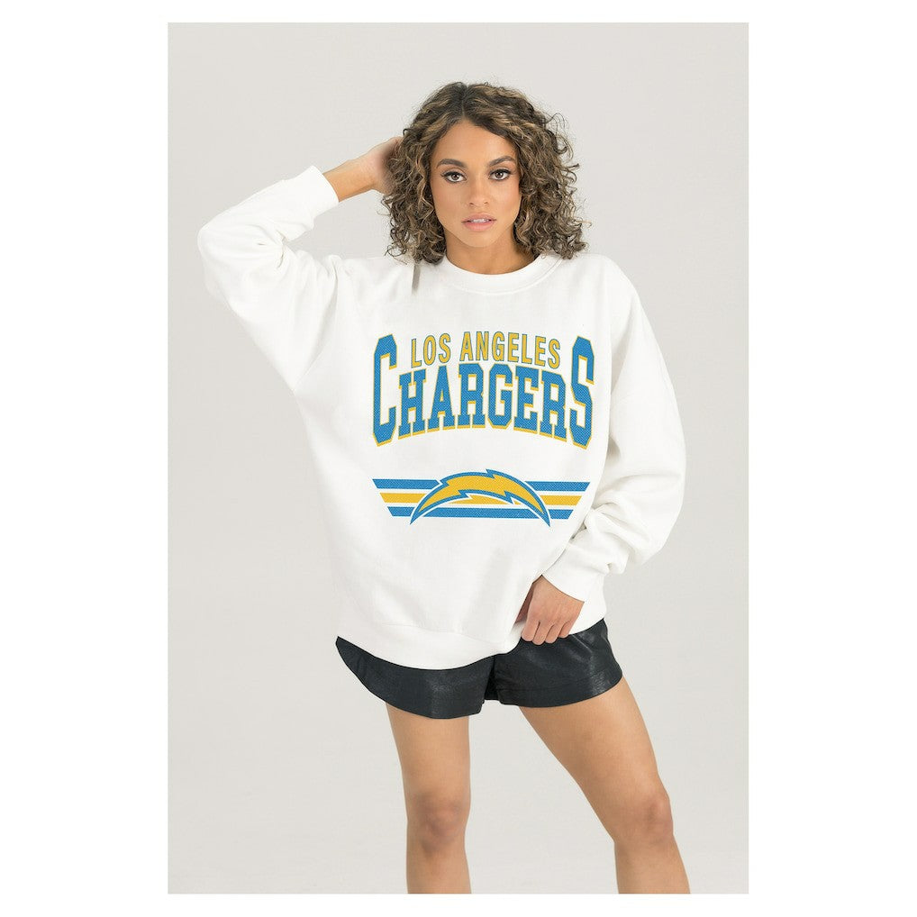 Los Angeles Chargers Gameday Couture Women's Swift Strike Premium Oversized Fleece Pullover Sweatshirt - White - NFL