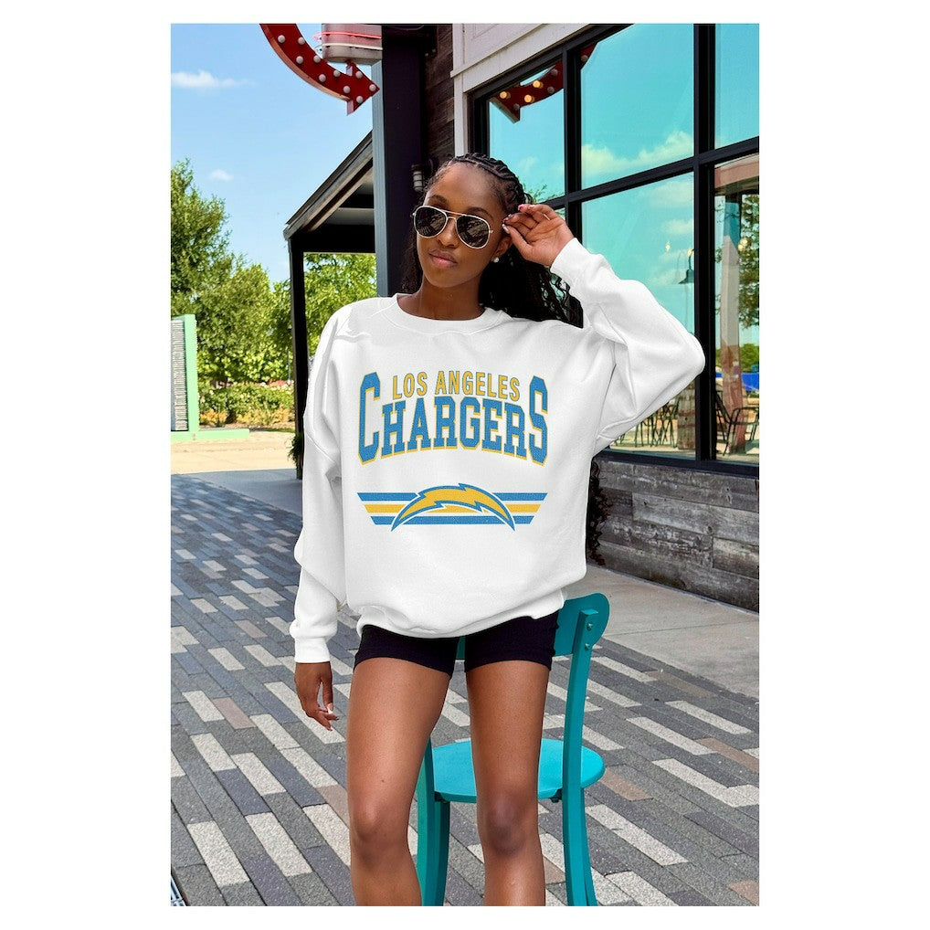 Los Angeles Chargers Gameday Couture Women's Swift Strike Premium Oversized Fleece Pullover Sweatshirt - White - NFL