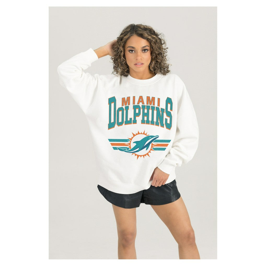 Miami Dolphins Gameday Couture Women's Swift Strike Premium Oversized Fleece Pullover Sweatshirt - White - NFL