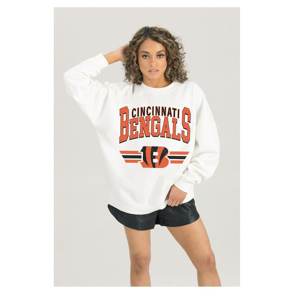 Cincinnati Bengals Gameday Couture Women's Swift Strike Premium Oversized Fleece Pullover Sweatshirt - White - NFL